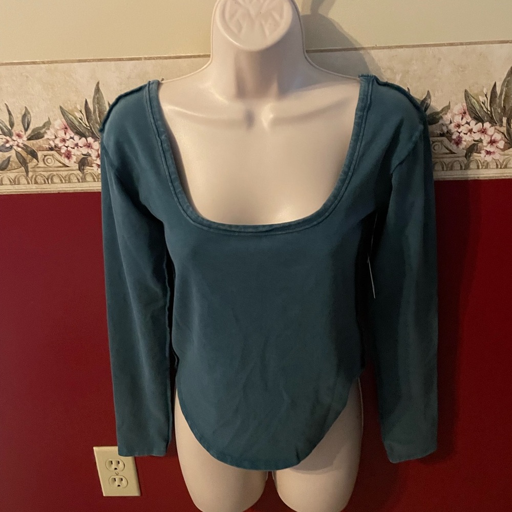 We The Free Scoop Neck Long Sleeve Top - Teal Blue